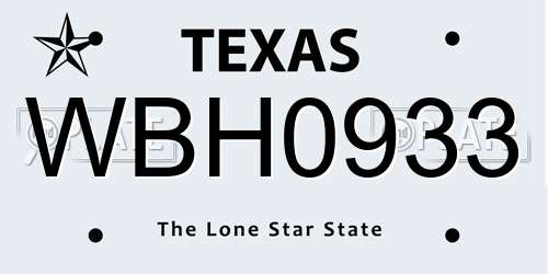 WBH0933 Texas License Plate