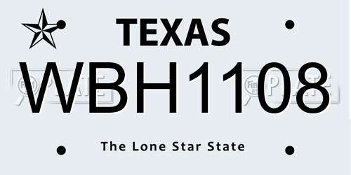 WBH1108 Texas License Plate
