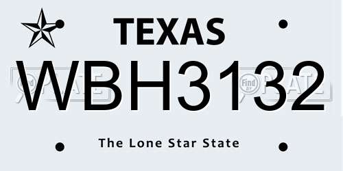 WBH3132 Texas License Plate