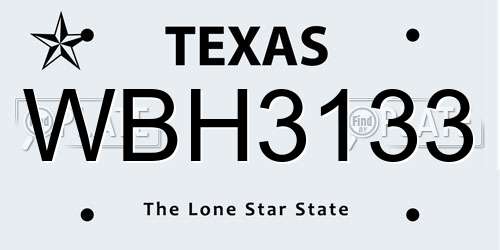 WBH3133 Texas License Plate