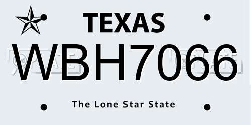 WBH7066 Texas License Plate