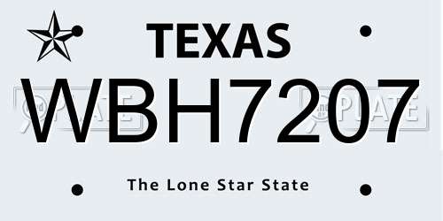 WBH7207 Texas License Plate