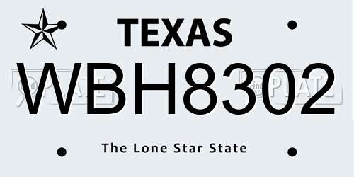 WBH8302 Texas License Plate