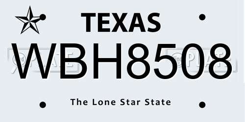 WBH8508 Texas License Plate