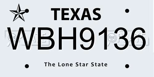 WBH9136 Texas License Plate