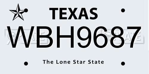 WBH9687 Texas License Plate