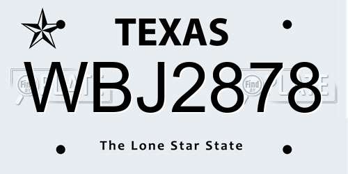 WBJ2878 Texas License Plate