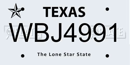 WBJ4991 Texas License Plate