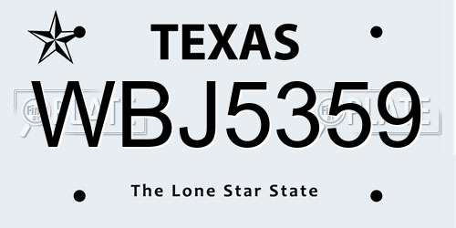 WBJ5359 Texas License Plate