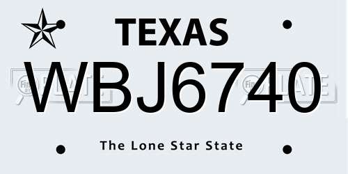WBJ6740 Texas License Plate