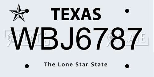 WBJ6787 Texas License Plate