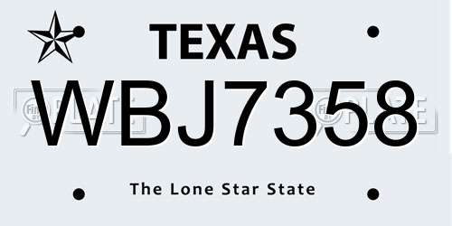 WBJ7358 Texas License Plate