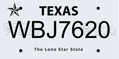 WBJ7620 Texas License Plate