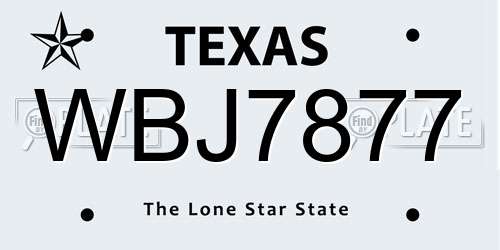 WBJ7877 Texas License Plate