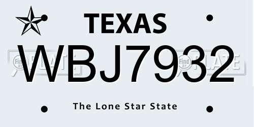 WBJ7932 Texas License Plate