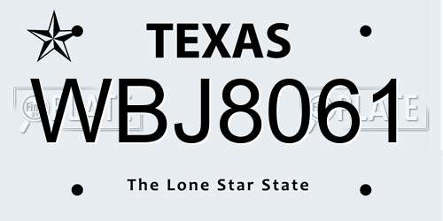 WBJ8061 Texas License Plate