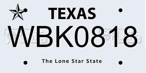 WBK0818 Texas License Plate