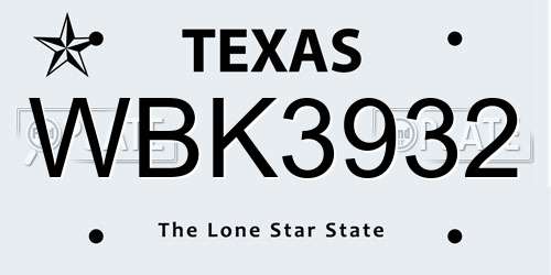 WBK3932 Texas License Plate