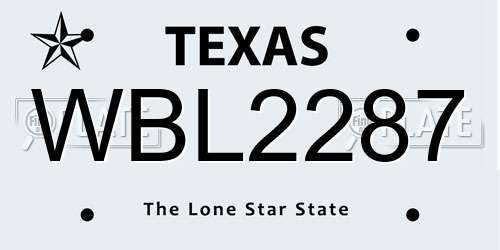 WBL2287 Texas License Plate