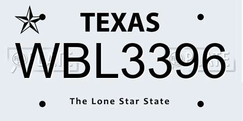 WBL3396 Texas License Plate