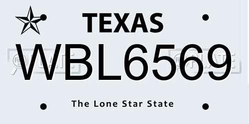 WBL6569 Texas License Plate
