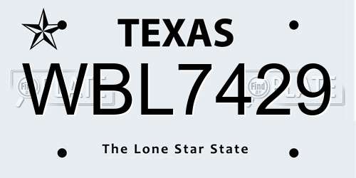 WBL7429 Texas License Plate
