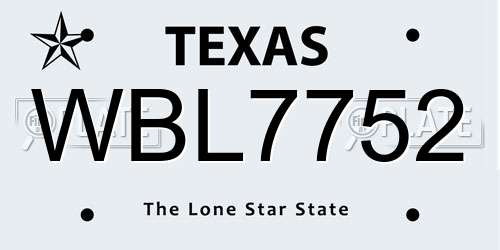 WBL7752 Texas License Plate