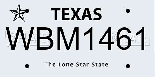 WBM1461 Texas License Plate