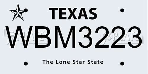 WBM3223 Texas License Plate