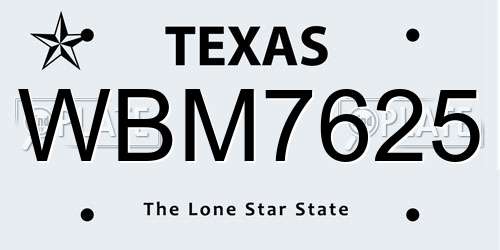 WBM7625 Texas License Plate