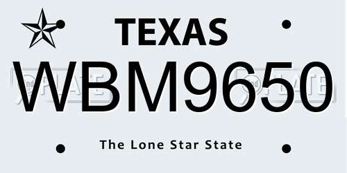 WBM9650 Texas License Plate