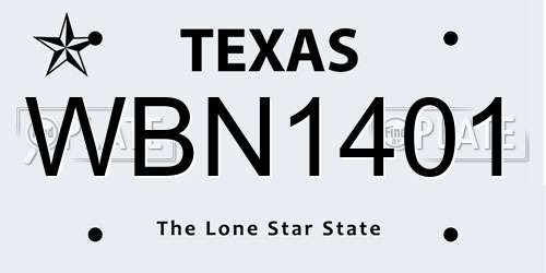 WBN1401 Texas License Plate