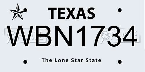 WBN1734 Texas License Plate