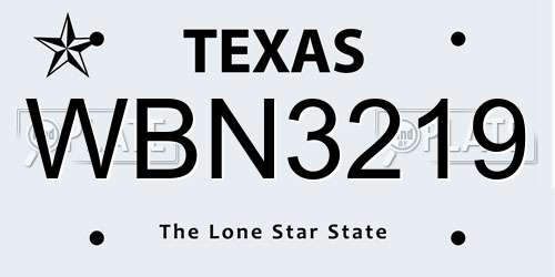 WBN3219 Texas License Plate