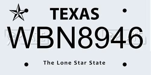 WBN8946 Texas License Plate
