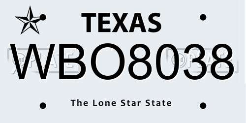 WBO8038 Texas License Plate
