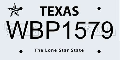 WBP1579 Texas License Plate