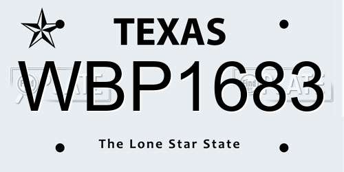 WBP1683 Texas License Plate