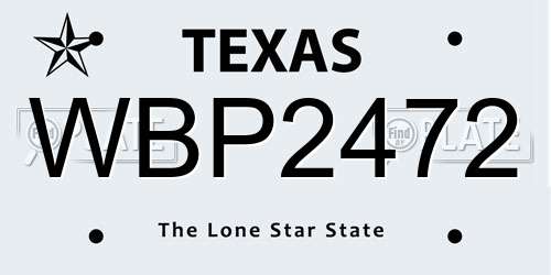 WBP2472 Texas License Plate
