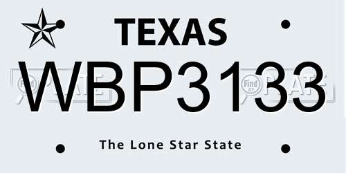 WBP3133 Texas License Plate