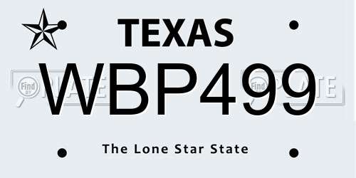 WBP499 Texas License Plate
