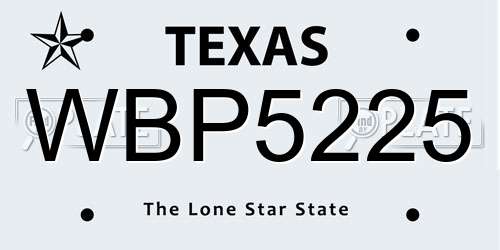WBP5225 Texas License Plate