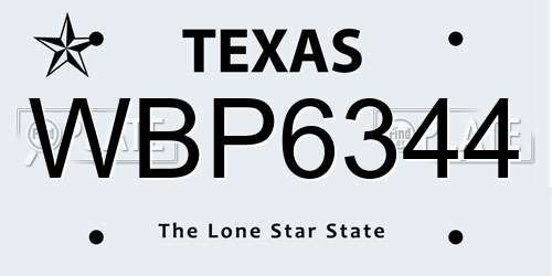 WBP6344 Texas License Plate