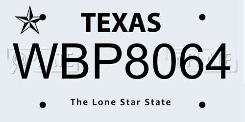WBP8064 Texas License Plate