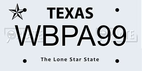 WBPA99 Texas License Plate