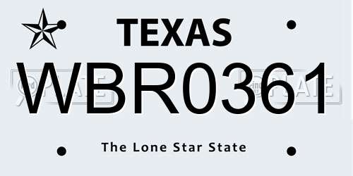 WBR0361 Texas License Plate