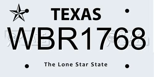 WBR1768 Texas License Plate