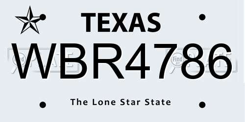 WBR4786 Texas License Plate
