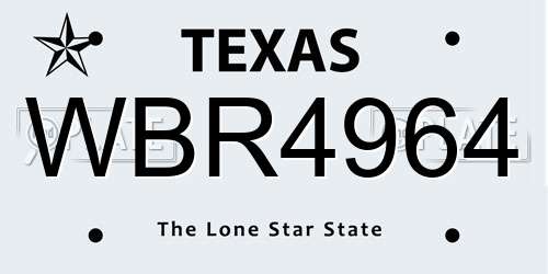 WBR4964 Texas License Plate