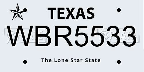 WBR5533 Texas License Plate